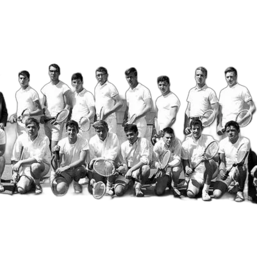 staff, black, white, photo, group, men, holding, tennis transparent PNG cut-out