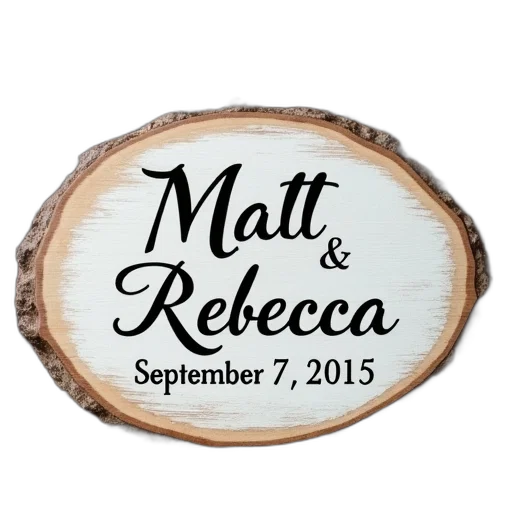 wooden, sign, names, matt, rebecca, cursive, script, date transparent PNG cut-out