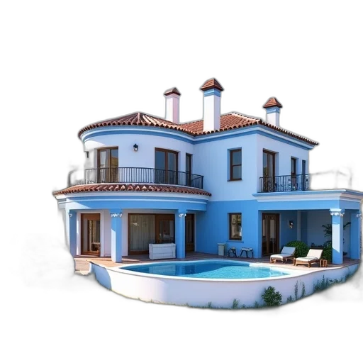 building, 3d render, photorealistic, concept art, pixel art, blue, pastel, colorful transparent PNG cut-out