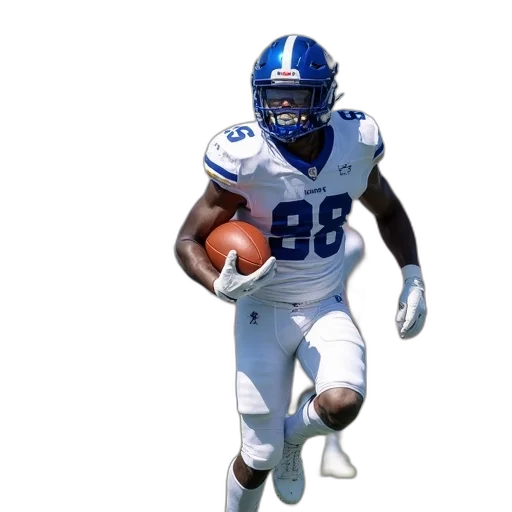 football, player, white, uniform, number, running, ball, during transparent PNG cut-out