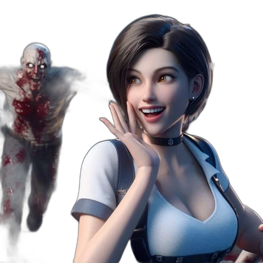 concept art, comic book art, animated, woman, white, blouse, choker, dark transparent PNG cut-out
