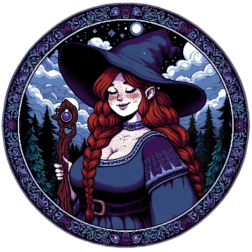staff, hat, fantasy art, pixel art, concept art, comic book art, dark, illustrated transparent PNG cut-out