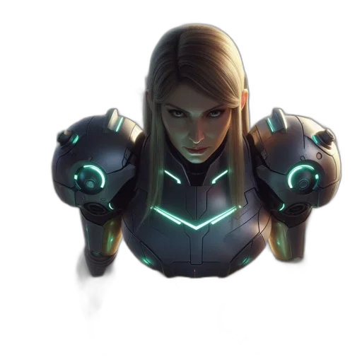 robot, weapon, face, staff, concept art, cyberpunk, fantasy art, 3d render transparent PNG cut-out