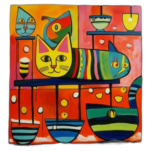oil painting, colorful, vibrant, abstract, painting, cats, various, sizes transparent PNG cut-out