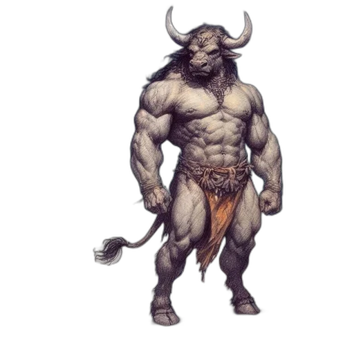 creature, animal, fantasy art, concept art, comic book art, pixel art, towering, bull-headed transparent PNG cut-out