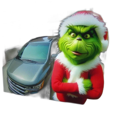car, 3d render, photorealistic, concept art, cartoonish, grinch, festive, attire transparent PNG cut-out