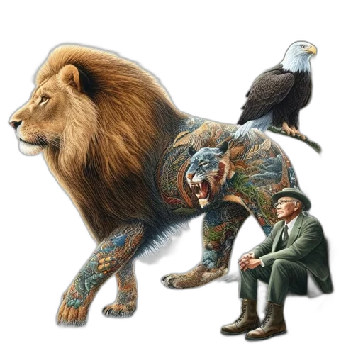 animal, creature, concept art, fantasy art, watercolor, photorealistic, elderly, man transparent PNG cut-out
