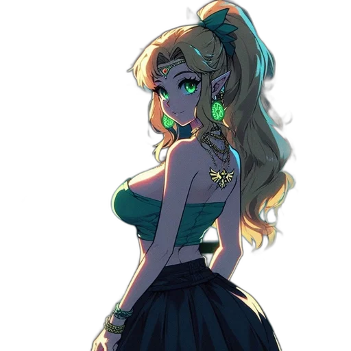 dress, crown, staff, jewelry, anime, concept art, cartoon, fantasy art transparent PNG cut-out