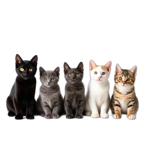 animal, staff, line, six, cats, different, colored, fur transparent PNG cut-out