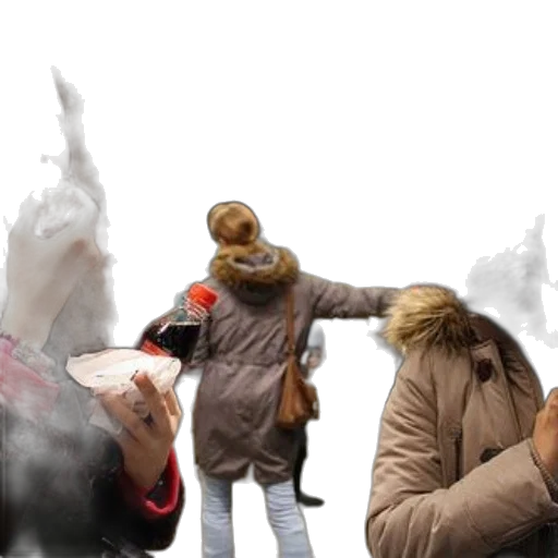 concept art, photorealistic, snow, fog, city street, fire, two, women transparent PNG cut-out