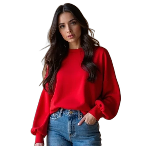 jacket, hair, dress, red, colorful, woman, wearing, long-sleeve transparent PNG cut-out