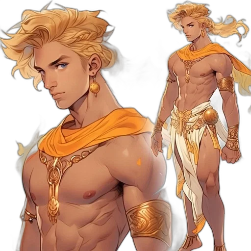 fantasy art, concept art, comic book art, anime, golden, earth tones, muscular, man transparent PNG cut-out