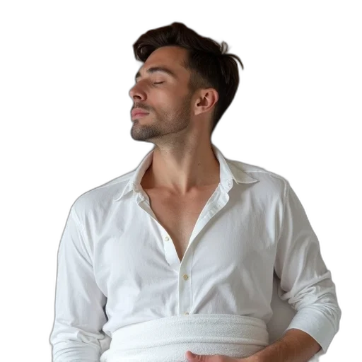 jacket, dress, staff, man, lying, bed, his, eyes transparent PNG cut-out