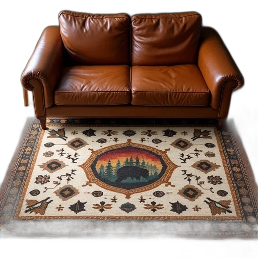 furniture, 3d render, earth tones, brown, leather, couch, placed, wooden transparent PNG cut-out