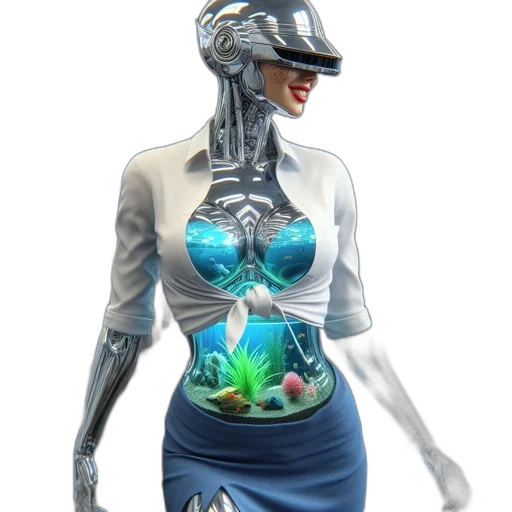 robot, jewelry, dress, jacket, concept art, 3d render, cyberpunk, fantasy art transparent PNG cut-out