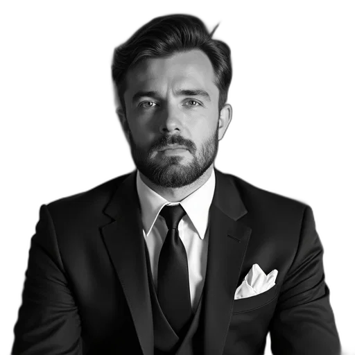 staff, face, jacket, photorealistic, cartoon, concept art, black, white transparent PNG cut-out