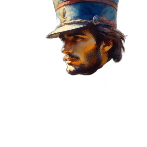 hat, face, crown, staff, concept art, fantasy art, watercolor, photorealistic transparent PNG cut-out