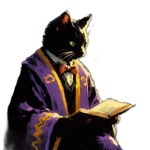 staff, concept art, fantasy art, comic book art, photorealistic, black, cat, purple transparent PNG cut-out