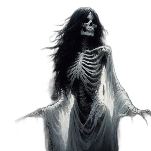 creature, dress, face, concept art, fantasy art, comic book art, photorealistic, monochrome transparent PNG cut-out