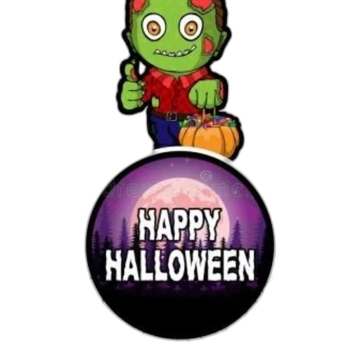 cartoon, zombie, holding, candy, bucket, happy, halloween, message transparent PNG cut-out