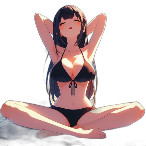 anime, concept art, pixel art, cartoon, beach, monochrome, animated, woman transparent PNG cut-out