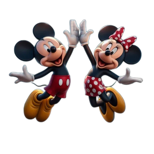 3d render, photorealistic, concept art, mickey, minnie, mouse, stand, together transparent PNG cut-out