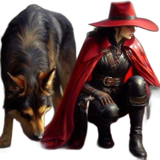 animal, concept art, fantasy art, photorealistic, 3d render, red, woman, cloak transparent PNG cut-out