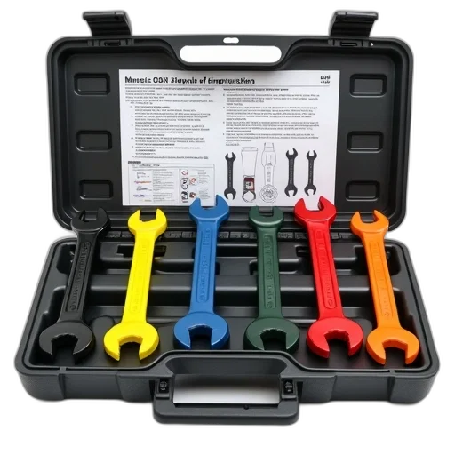 set, colorful, wrenches, neatly, organized, plastic, toolbox, arranged transparent PNG cut-out