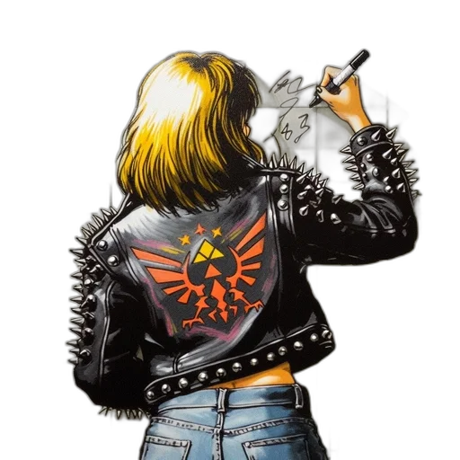 jacket, weapon, hair, cyberpunk, concept art, comic book art, watercolor, person transparent PNG cut-out