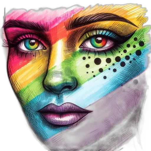 face, mask, photorealistic, watercolor, fantasy art, concept art, colorful, neon transparent PNG cut-out
