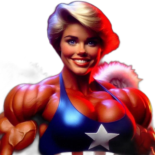 weapon, comic book art, photorealistic, concept art, cartoon, muscular, female, character transparent PNG cut-out