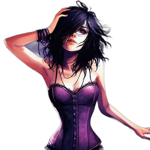 dress, jacket, comic book art, concept art, fantasy art, cyberpunk, dark, animated transparent PNG cut-out