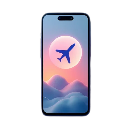 vaporwave, 3d render, blue, cell, phone, showing, travel, app transparent PNG cut-out