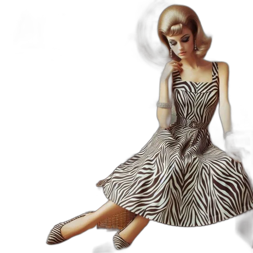 dress, 3d render, photorealistic, cartoon, concept art, earth tones, woman, zebra-striped transparent PNG cut-out