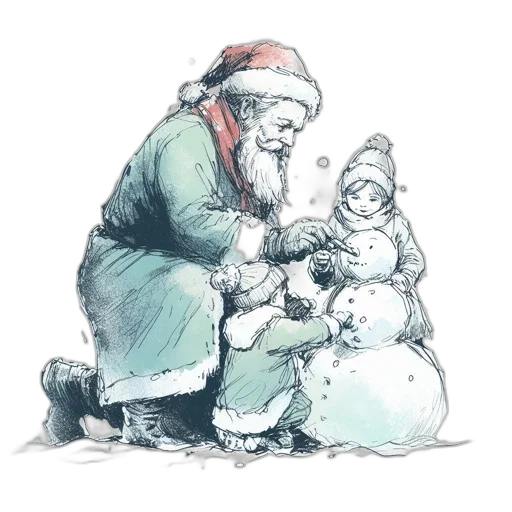 concept art, watercolor, pencil sketch, snow, elderly, man, long, white transparent PNG cut-out