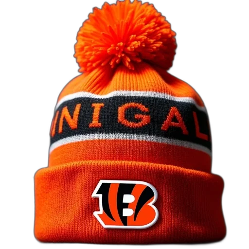 hat, cincinnati, bengals, beanie, orange, pom, nfl, football transparent PNG cut-out