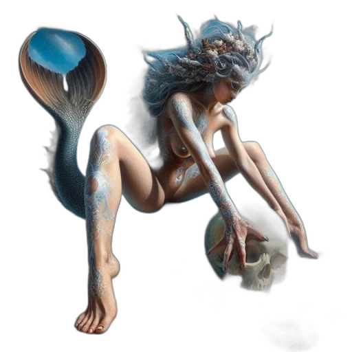 creature, dragon, hair, fantasy art, concept art, 3d render, pixel art, underwater transparent PNG cut-out