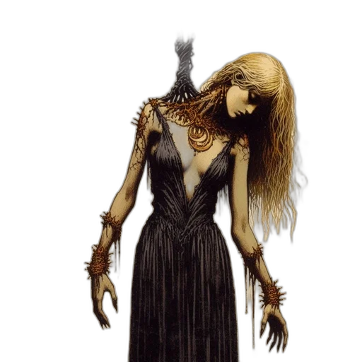 dress, staff, creature, jewelry, concept art, fantasy art, comic book art, 3d render transparent PNG cut-out