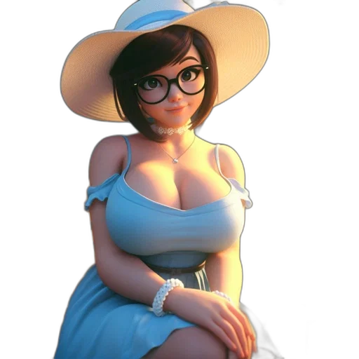 dress, hat, flower, robot, 3d render, cartoon, concept art, fantasy art transparent PNG cut-out