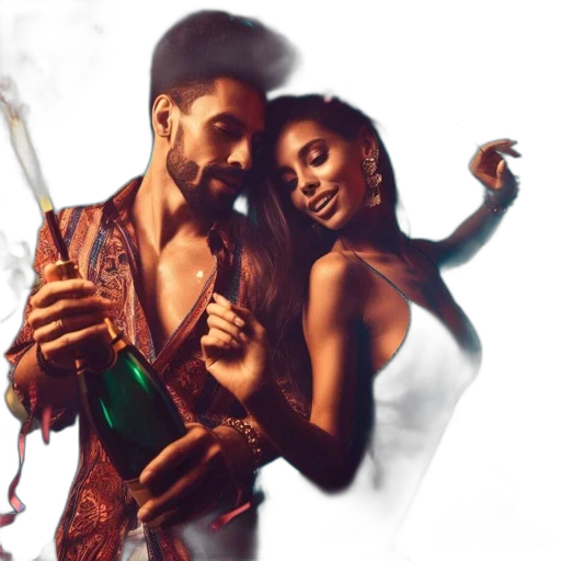 concept art, watercolor, photorealistic, fantasy art, fire, neon lights, man, woman transparent PNG cut-out