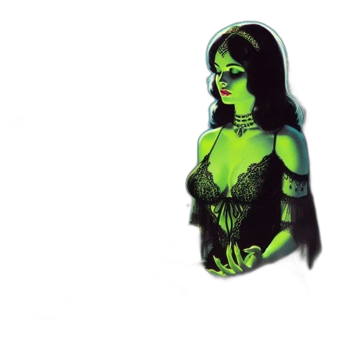 dress, jewelry, mask, comic book art, concept art, pixel art, fantasy art, neon lights transparent PNG cut-out