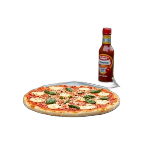 food, weapon, 3d render, photorealistic, pizza, various, toppings, placed transparent PNG cut-out