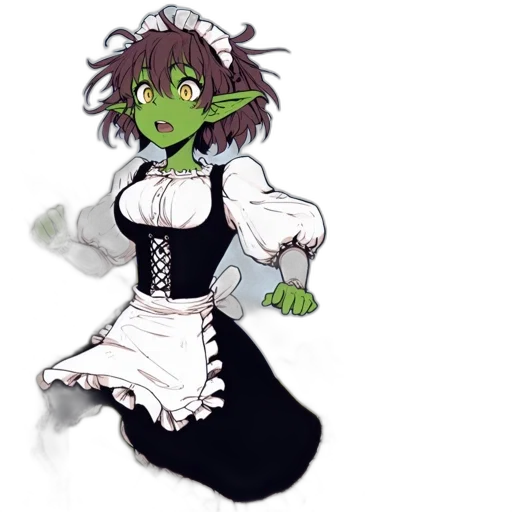 dress, staff, creature, concept art, pixel art, fantasy art, anime, green transparent PNG cut-out