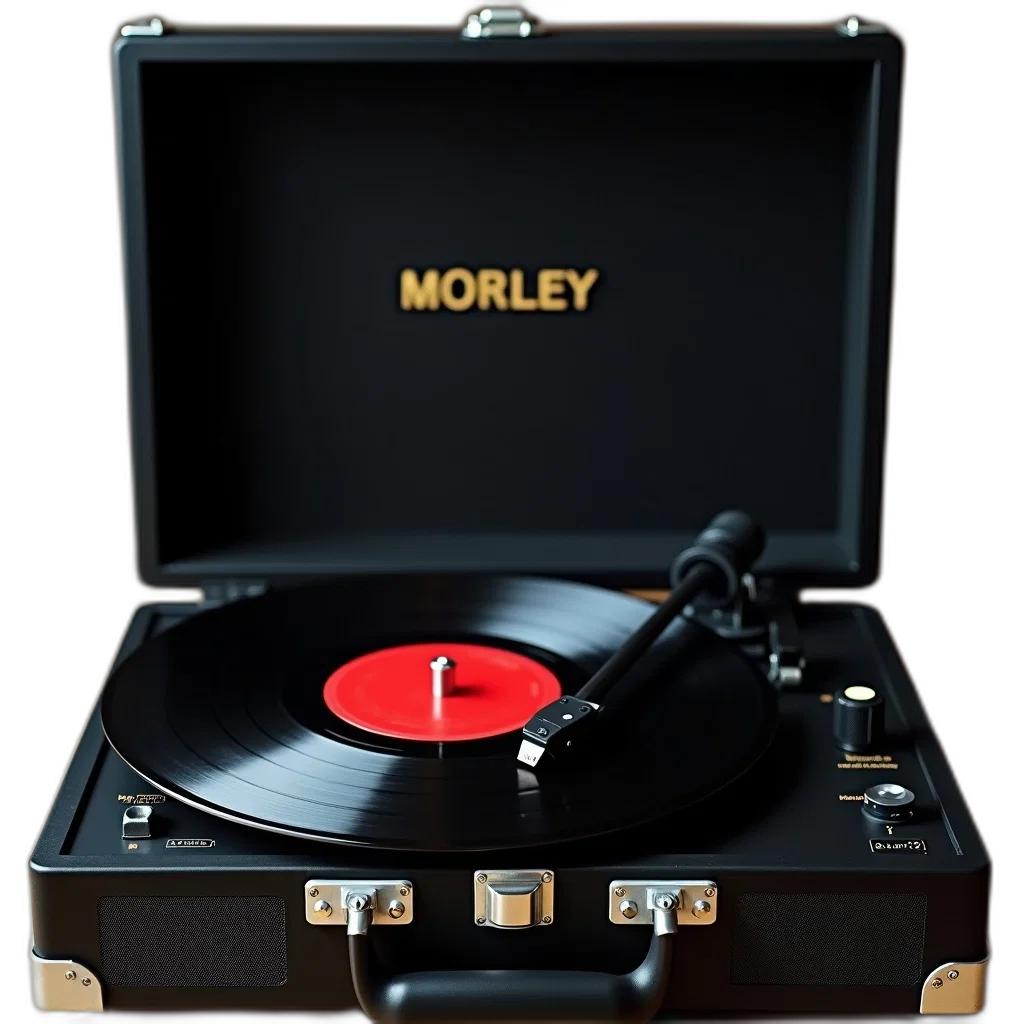 black, vintage, record, player, red, label, vinyl, open transparent PNG cut-out