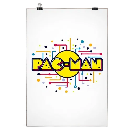 pixel art, comic book art, white, poster, stylized, illustration, word, pac-man transparent PNG cut-out