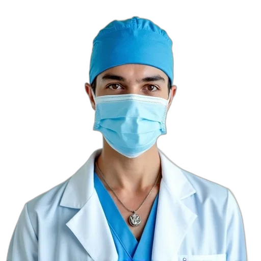 staff, mask, face, photorealistic, person, wearing, blue, surgical transparent PNG cut-out