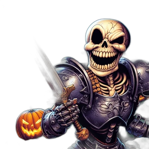 concept art, fantasy art, comic book art, pixel art, skeletal, knight, stands, guard transparent PNG cut-out