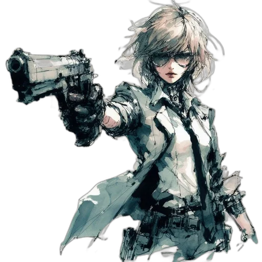 weapon, jacket, staff, robot, concept art, cyberpunk, pixel art, comic book art transparent PNG cut-out