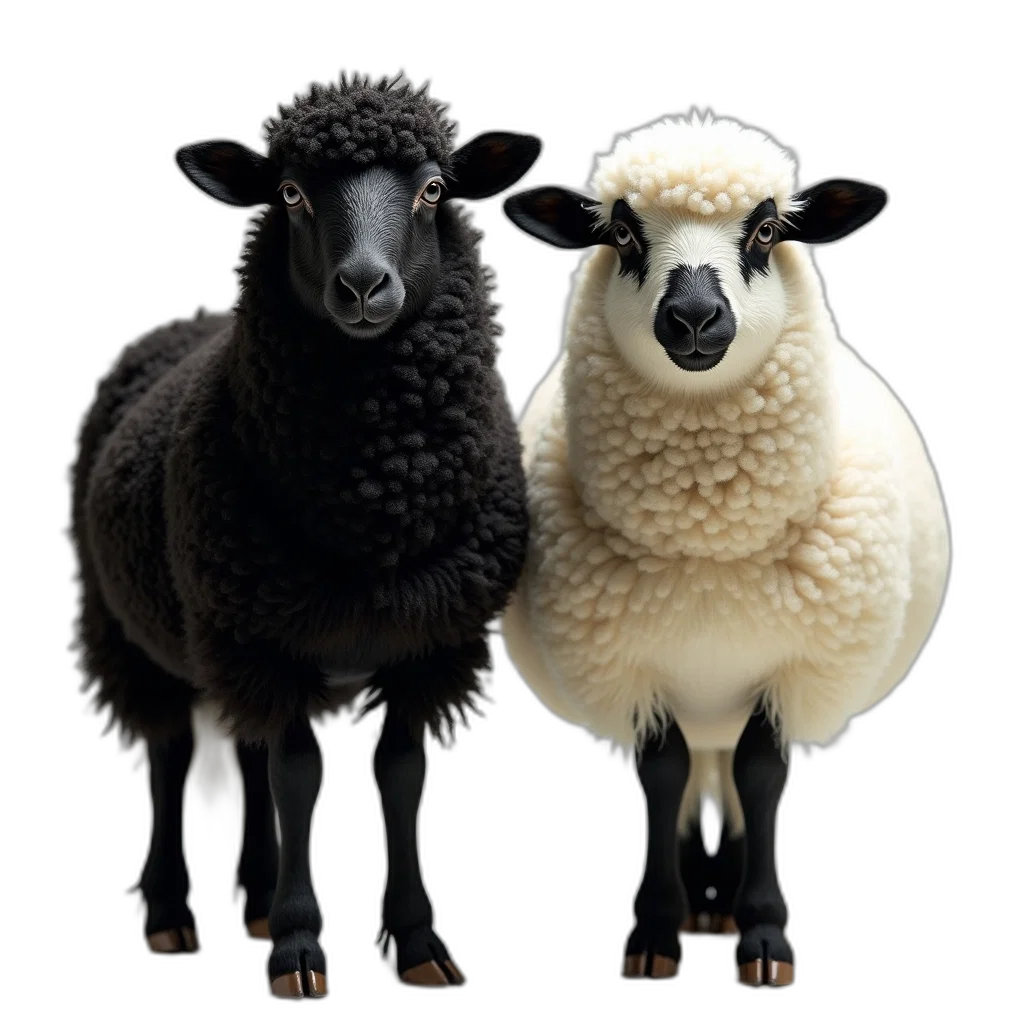 animal, 3d render, photorealistic, concept art, black, sheep, white, face transparent PNG cut-out
