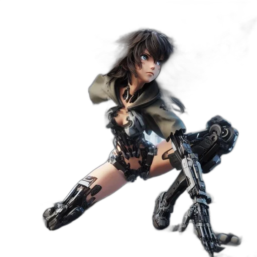 robot, weapon, concept art, cyberpunk, 3d render, fantasy art, animated, female transparent PNG cut-out